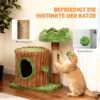 Krabpaal 53 Cm Hoog, Kattenboom Met Hol, Boomstamontwerp, Jutestammen, 2 Ballen Voor 1 2 Katten Onder 5 Kg, Bruin+Groen