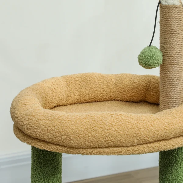 Krabpaal 98 Cm Hoog Met Grot, Kattenbed In Bladvorm, Jute Stammen, 2 Speelballen Voor Katten Onder De 5 Kg