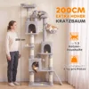 Krabpaal Groot, 200 Cm Hoog Met 2 Bedden, 3 Grotten, Hangmat, 3 Ballen Voor 1 3 Katten Onder 6 Kg, Lichtgrijs