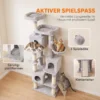 Krabpaal Groot, 200 Cm Hoog Met 2 Bedden, 3 Grotten, Hangmat, 3 Ballen Voor 1 3 Katten Onder 6 Kg, Lichtgrijs