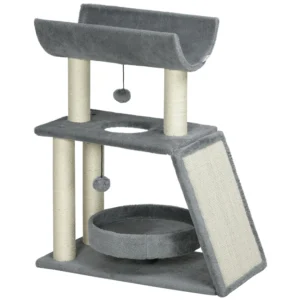 Krabpaal Kattenboom, Incl. Speelgoed En Kattenbed, 60 Cm X 30 Cm X 76 Cm, Lichtgrijs