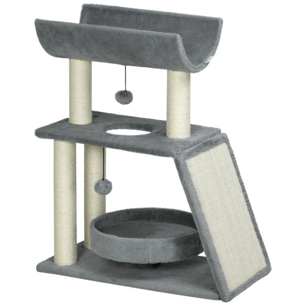 Krabpaal Kattenboom, Incl. Speelgoed En Kattenbed, 60 Cm X 30 Cm X 76 Cm, Lichtgrijs