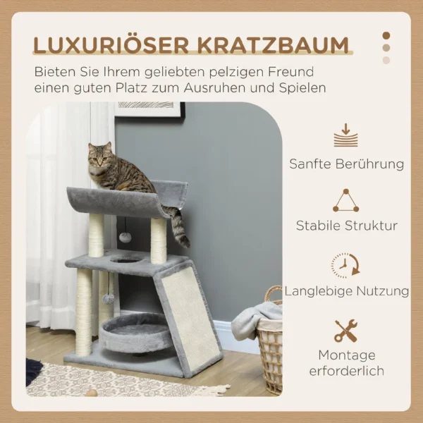 Krabpaal Kattenboom, Incl. Speelgoed En Kattenbed, 60 Cm X 30 Cm X 76 Cm, Lichtgrijs