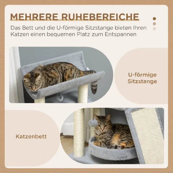 Krabpaal Kattenboom, Incl. Speelgoed En Kattenbed, 60 Cm X 30 Cm X 76 Cm, Lichtgrijs