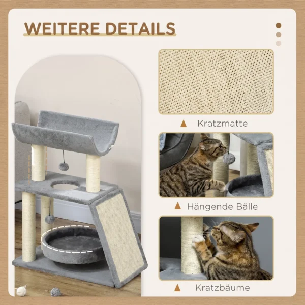 Krabpaal Kattenboom, Incl. Speelgoed En Kattenbed, 60 Cm X 30 Cm X 76 Cm, Lichtgrijs