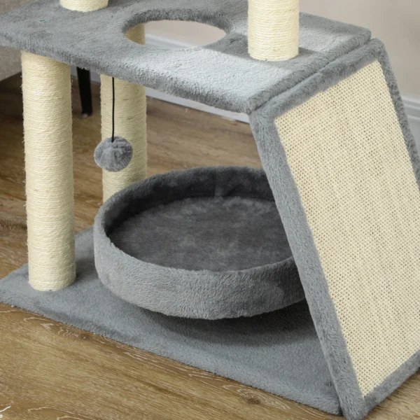Krabpaal Kattenboom, Incl. Speelgoed En Kattenbed, 60 Cm X 30 Cm X 76 Cm, Lichtgrijs