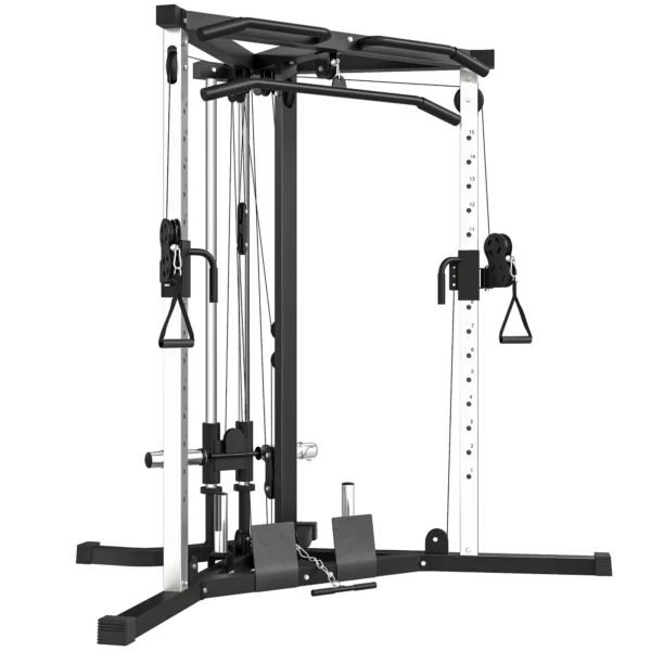 Kraftstation Fitnessstation Met Latzug, Klimmzugstange Curl /Ruderstange Handvatten, 15 Keer Verstelbaar
