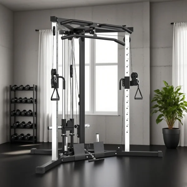Kraftstation Fitnessstation Met Latzug, Klimmzugstange Curl /Ruderstange Handvatten, 15 Keer Verstelbaar