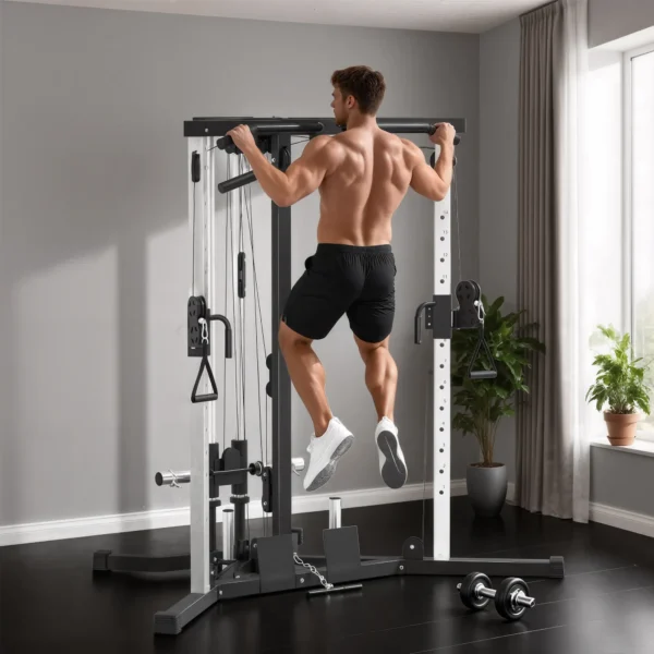 Kraftstation Fitnessstation Met Latzug, Klimmzugstange Curl /Ruderstange Handvatten, 15 Keer Verstelbaar