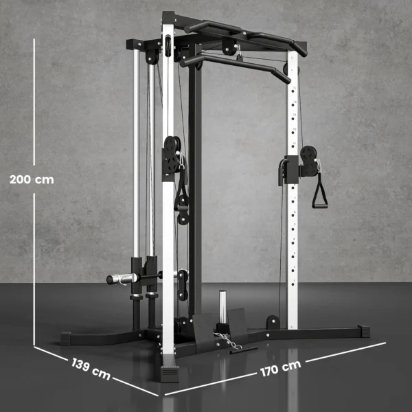 Kraftstation Fitnessstation Met Latzug, Klimmzugstange Curl /Ruderstange Handvatten, 15 Keer Verstelbaar