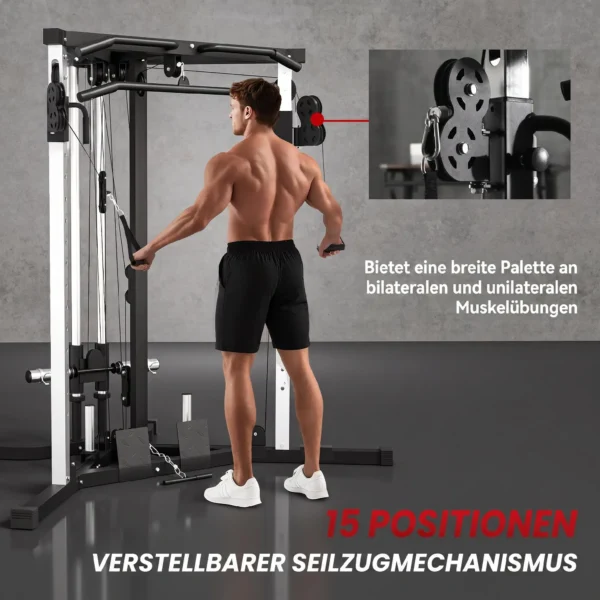 Kraftstation Fitnessstation Met Latzug, Klimmzugstange Curl /Ruderstange Handvatten, 15 Keer Verstelbaar