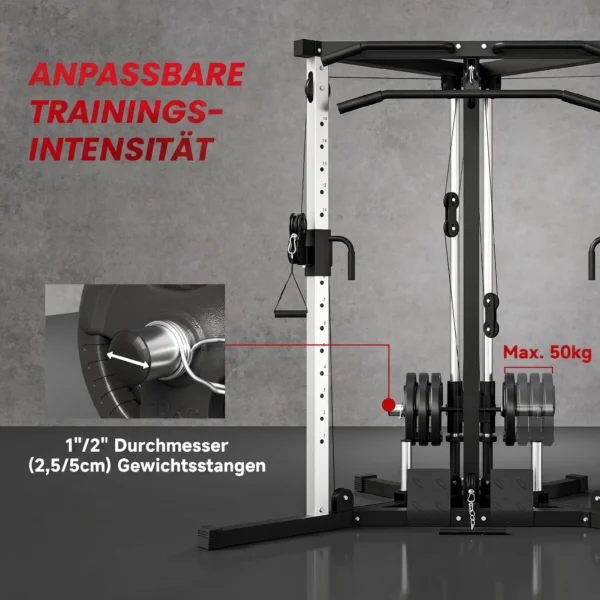 Kraftstation Fitnessstation Met Latzug, Klimmzugstange Curl /Ruderstange Handvatten, 15 Keer Verstelbaar