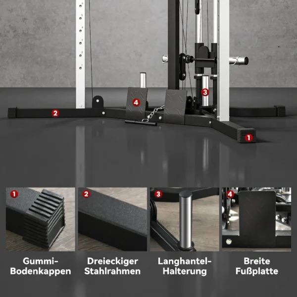 Kraftstation Fitnessstation Met Latzug, Klimmzugstange Curl /Ruderstange Handvatten, 15 Keer Verstelbaar