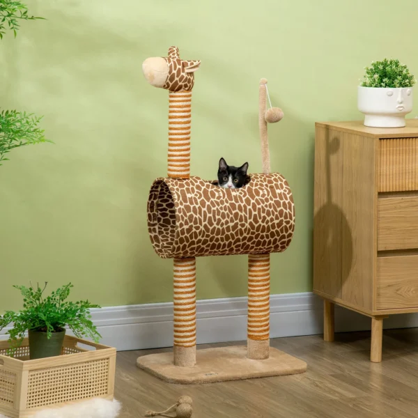 Kratzbaum 101 Cm Katzenturm Im Giraffendesign, Mit Höhle, Spielball, Jutestämme Für Mittelgroße Katzen Bis 5 Kg