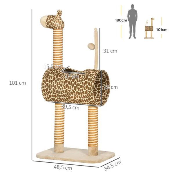 Kratzbaum 101 Cm Katzenturm Im Giraffendesign, Mit Höhle, Spielball, Jutestämme Für Mittelgroße Katzen Bis 5 Kg