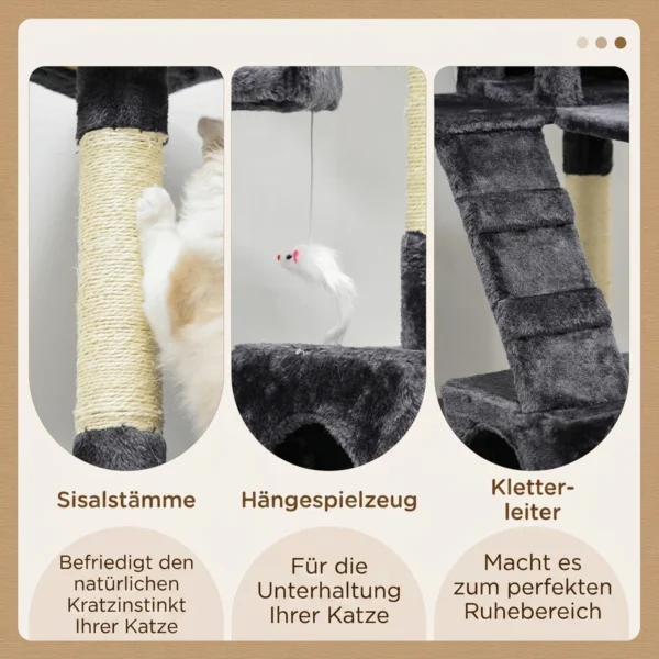 Kratzbaum 173 Cm Katzenturm Mit Höhle, Sisalstämme, Große Plattform, Mehrstöckig Dunkelgrau
