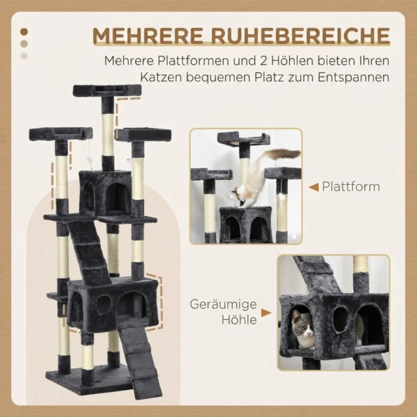 Kratzbaum 173 Cm Katzenturm Mit Höhle, Sisalstämme, Große Plattform, Mehrstöckig Dunkelgrau