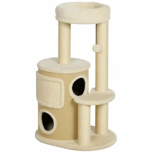 Kratzbaum Mit 2 stöckiger Kratztonne Katzenbaum Mit Sisal Kratzpfosten, Plattform Sisalbrett Spielball, Für Katzen 5kg