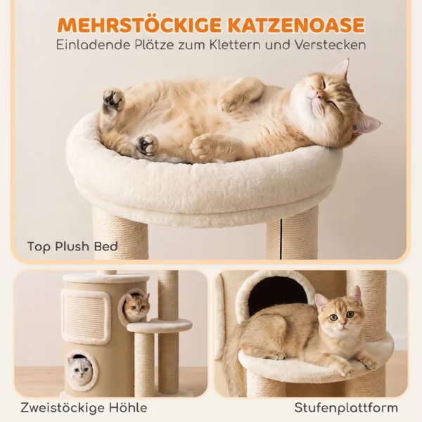 Kratzbaum Mit 2 stöckiger Kratztonne Katzenbaum Mit Sisal Kratzpfosten, Plattform Sisalbrett Spielball, Für Katzen 5kg