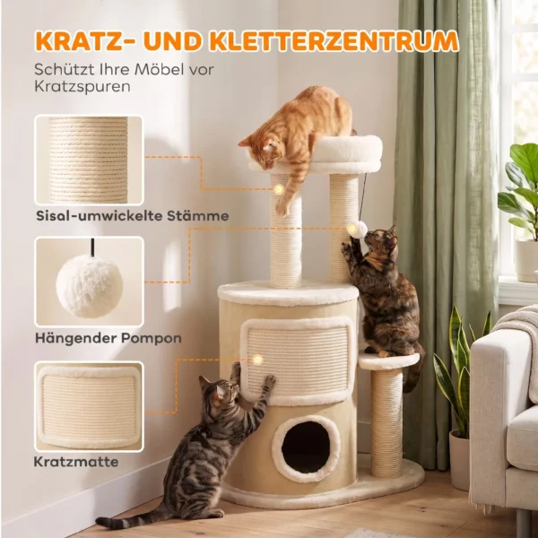 Kratzbaum Mit 2 stöckiger Kratztonne Katzenbaum Mit Sisal Kratzpfosten, Plattform Sisalbrett Spielball, Für Katzen 5kg