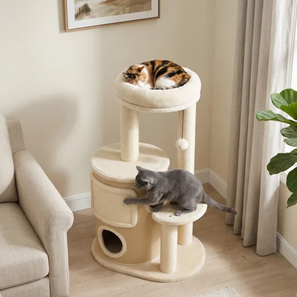 Kratzbaum Mit 2 stöckiger Kratztonne Katzenbaum Mit Sisal Kratzpfosten, Plattform Sisalbrett Spielball, Für Katzen 5kg