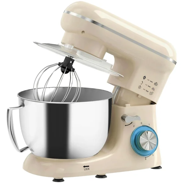 Küchenmaschine Knetmaschine Mit 4,5L Edelstahlschüssel 1300W Teigmaschine Mit 6+P Geschwindigkeit Beige