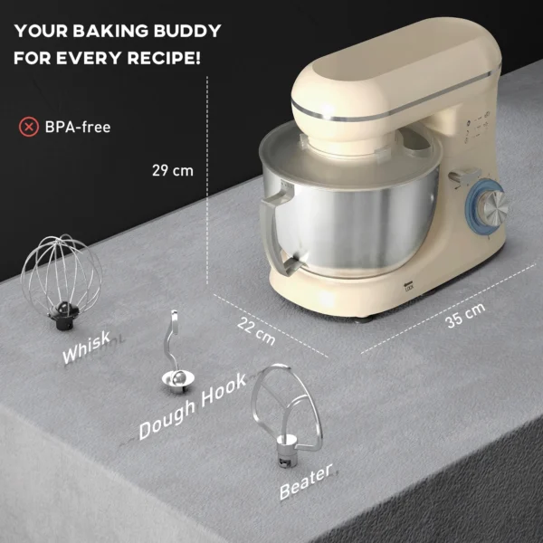 Küchenmaschine Knetmaschine Mit 4,5L Edelstahlschüssel 1300W Teigmaschine Mit 6+P Geschwindigkeit Beige