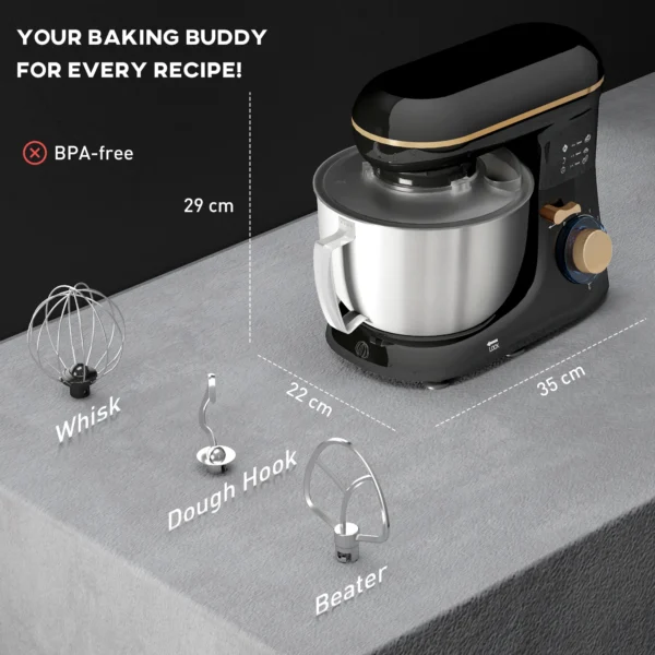 Küchenmaschine Knetmaschine Mit 4,5L Edelstahlschüssel 1300W Teigmaschine Mit 6+P Geschwindigkeit Beige