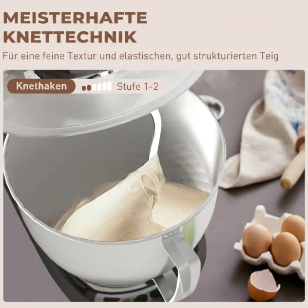 Küchenmaschine Knetmaschine Mit 4,5L Edelstahlschüssel 1300W Teigmaschine Mit 6+P Geschwindigkeit Beige