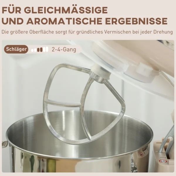 Küchenmaschine Knetmaschine Mit 4,5L Edelstahlschüssel 1300W Teigmaschine Mit 6+P Geschwindigkeit Beige