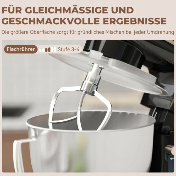 Küchenmaschine Knetmaschine Mit 4,5L Edelstahlschüssel 1300W Teigmaschine Mit 6+P Geschwindigkeit Beige