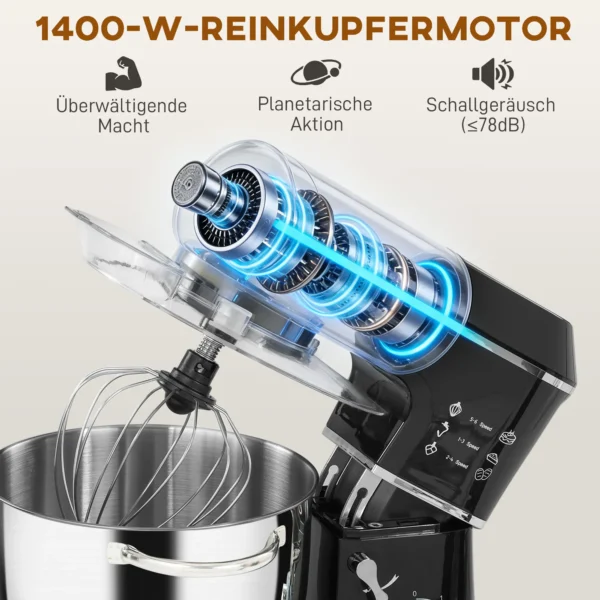 Küchenmaschine Knetmaschine Mit 7L Edelstahlschüssel 1400W Mit Kippkopf, Knethaken, Schneebesen, Rührbesen