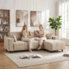 L vormige Hoekbank Met Flexibele Chaise Longue, 3 zits Bank Met 2 Kussens, Metalen Frame, Voor Woonkamer, Beige