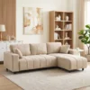 L vormige Hoekbank Met Flexibele Chaise Longue, 3 zits Bank Met 2 Kussens, Metalen Frame, Voor Woonkamer, Beige