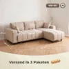 L vormige Hoekbank Met Flexibele Chaise Longue, 3 zits Bank Met 2 Kussens, Metalen Frame, Voor Woonkamer, Beige