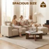 L vormige Hoekbank Met Flexibele Chaise Longue, 3 zits Bank Met 2 Kussens, Metalen Frame, Voor Woonkamer, Beige