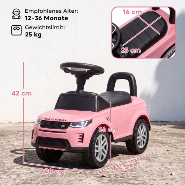 LAND ROVER DISCOVERY Rutschauto, Rutschfahrzeug Mit Hupe, Motorgeräuschen Stauraum Unter Dem Sitz 18 36 Monaten Rosa