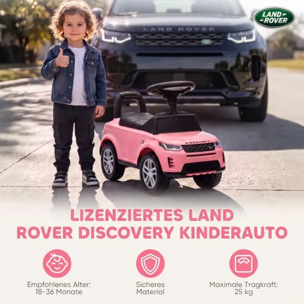 LAND ROVER DISCOVERY Rutschauto, Rutschfahrzeug Mit Hupe, Motorgeräuschen Stauraum Unter Dem Sitz 18 36 Monaten Rosa