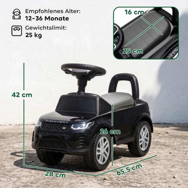 LAND ROVER DISCOVERY Rutschauto, Rutschfahrzeug Mit Hupe, Motorgeräuschen Stauraum Unter Dem Sitz 18 36 Monaten Schwarz