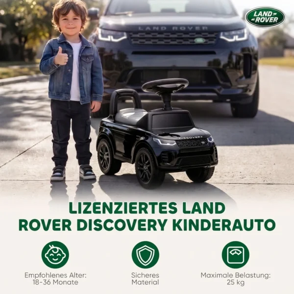 LAND ROVER DISCOVERY Rutschauto, Rutschfahrzeug Mit Hupe, Motorgeräuschen Stauraum Unter Dem Sitz 18 36 Monaten Schwarz