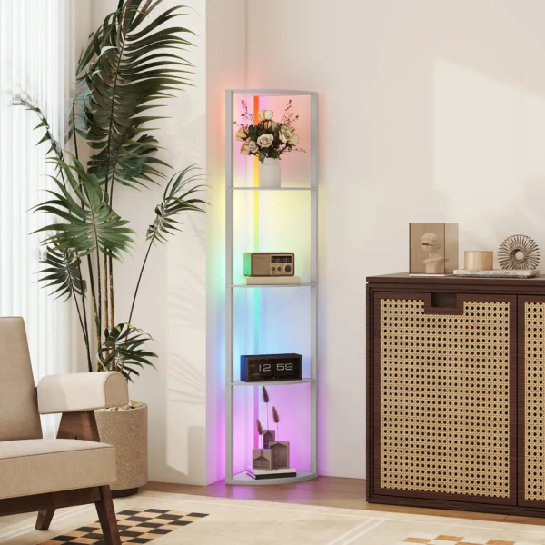 LED Staande Lamp 5 traps Dimbaar Staande Lamp Met Plank, RGB Kleurverandering, Afstandsbediening