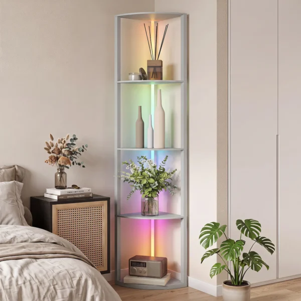 LED Staande Lamp 5 traps Dimbaar Staande Lamp Met Plank, RGB Kleurverandering, Afstandsbediening
