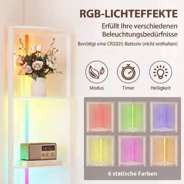 LED Staande Lamp 5 traps Dimbaar Staande Lamp Met Plank, RGB Kleurverandering, Afstandsbediening