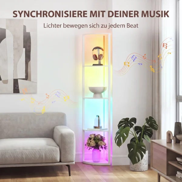 LED Staande Lamp 5 traps Dimbaar Staande Lamp Met Plank, RGB Kleurverandering, Afstandsbediening