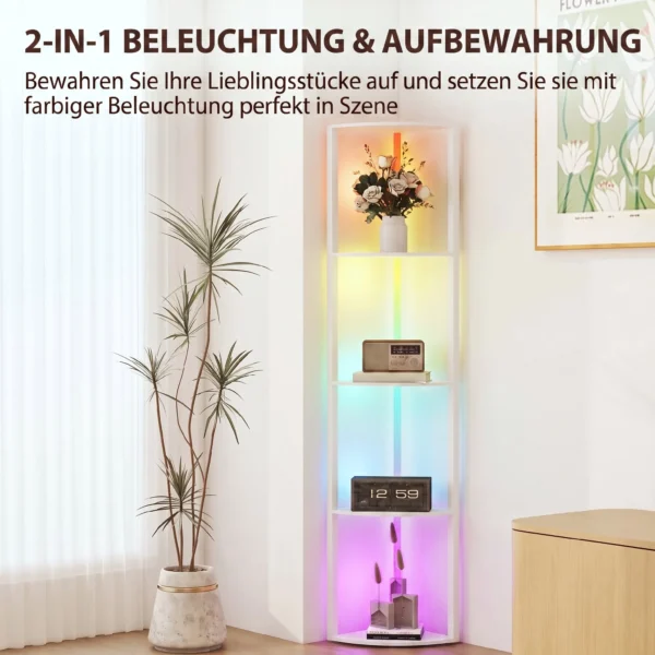 LED Staande Lamp 5 traps Dimbaar Staande Lamp Met Plank, RGB Kleurverandering, Afstandsbediening