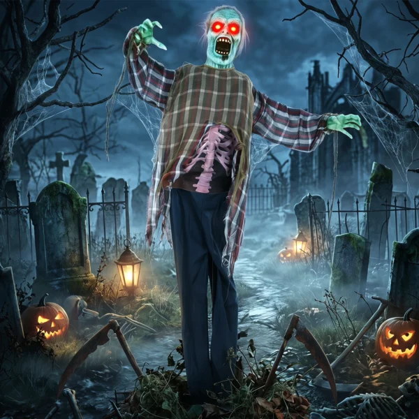 Levensgrote Geanimeerde Halloween Zombie, 170 Cm, Met Geluids En Aanraakactivatie, Griezelige Decoratie