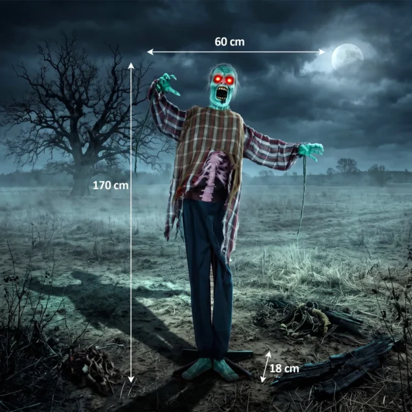 Levensgrote Geanimeerde Halloween Zombie, 170 Cm, Met Geluids En Aanraakactivatie, Griezelige Decoratie