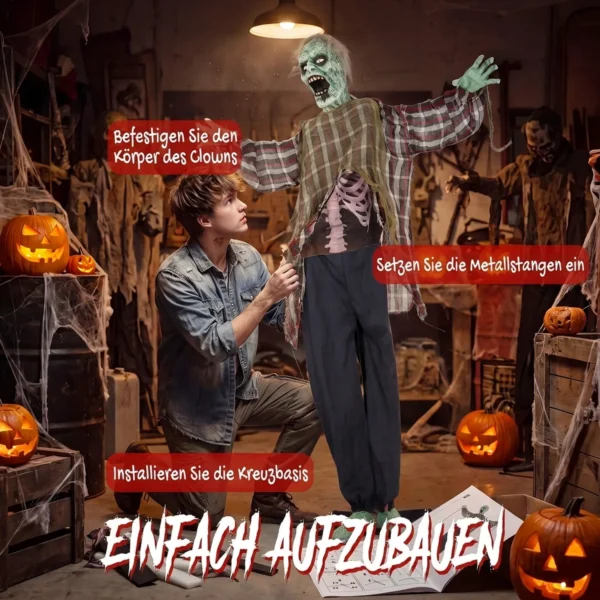Levensgrote Geanimeerde Halloween Zombie, 170 Cm, Met Geluids En Aanraakactivatie, Griezelige Decoratie