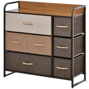 Linnen Ladekast Met 7 Laden En Metalen Frame Voor De Woonkamer, 80x29x78,5 Cm