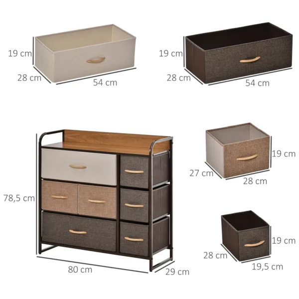 Linnen Ladekast Met 7 Laden En Metalen Frame Voor De Woonkamer, 80x29x78,5 Cm